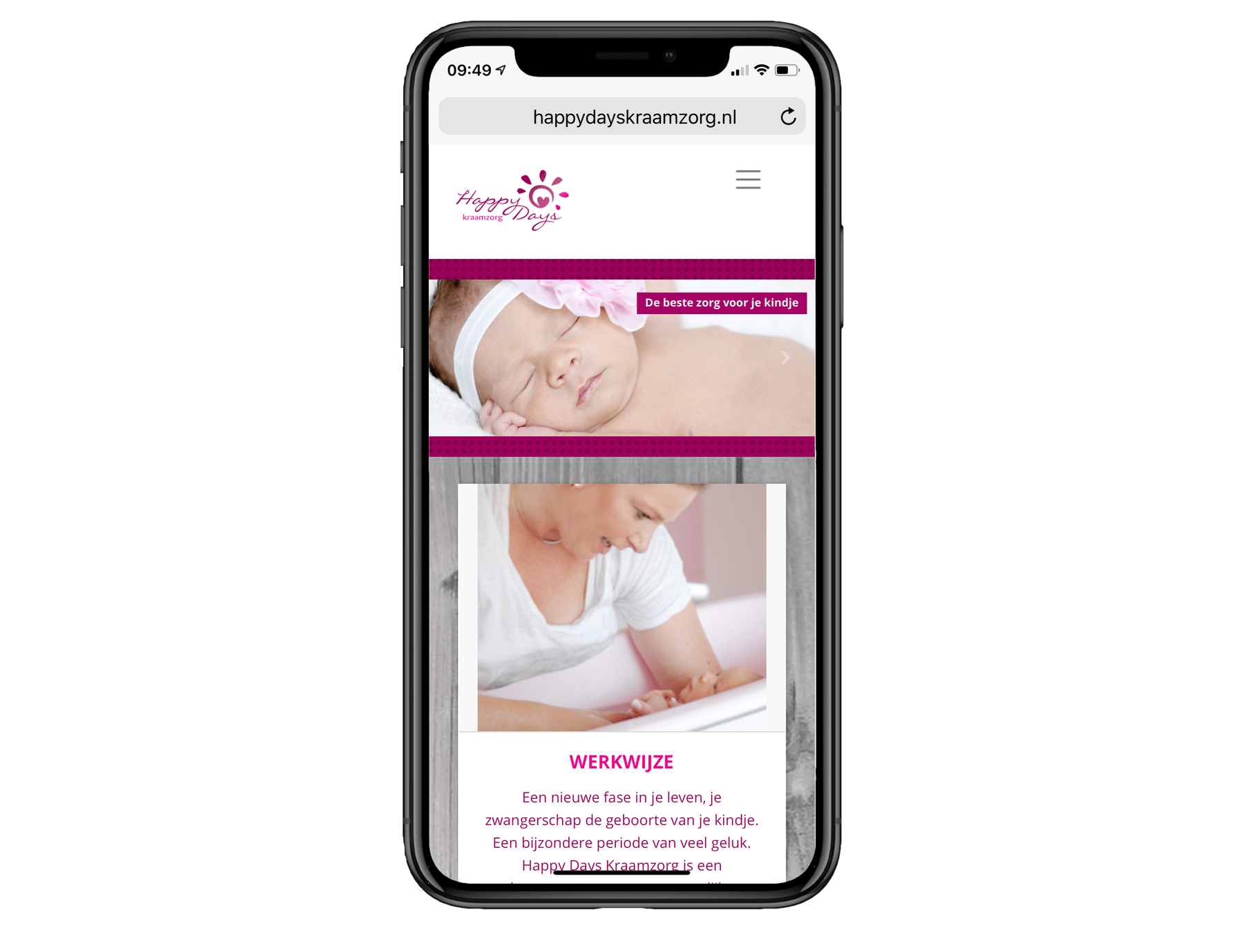 happy days kraamzorg nieuwe website vergelijk mobiel makeover